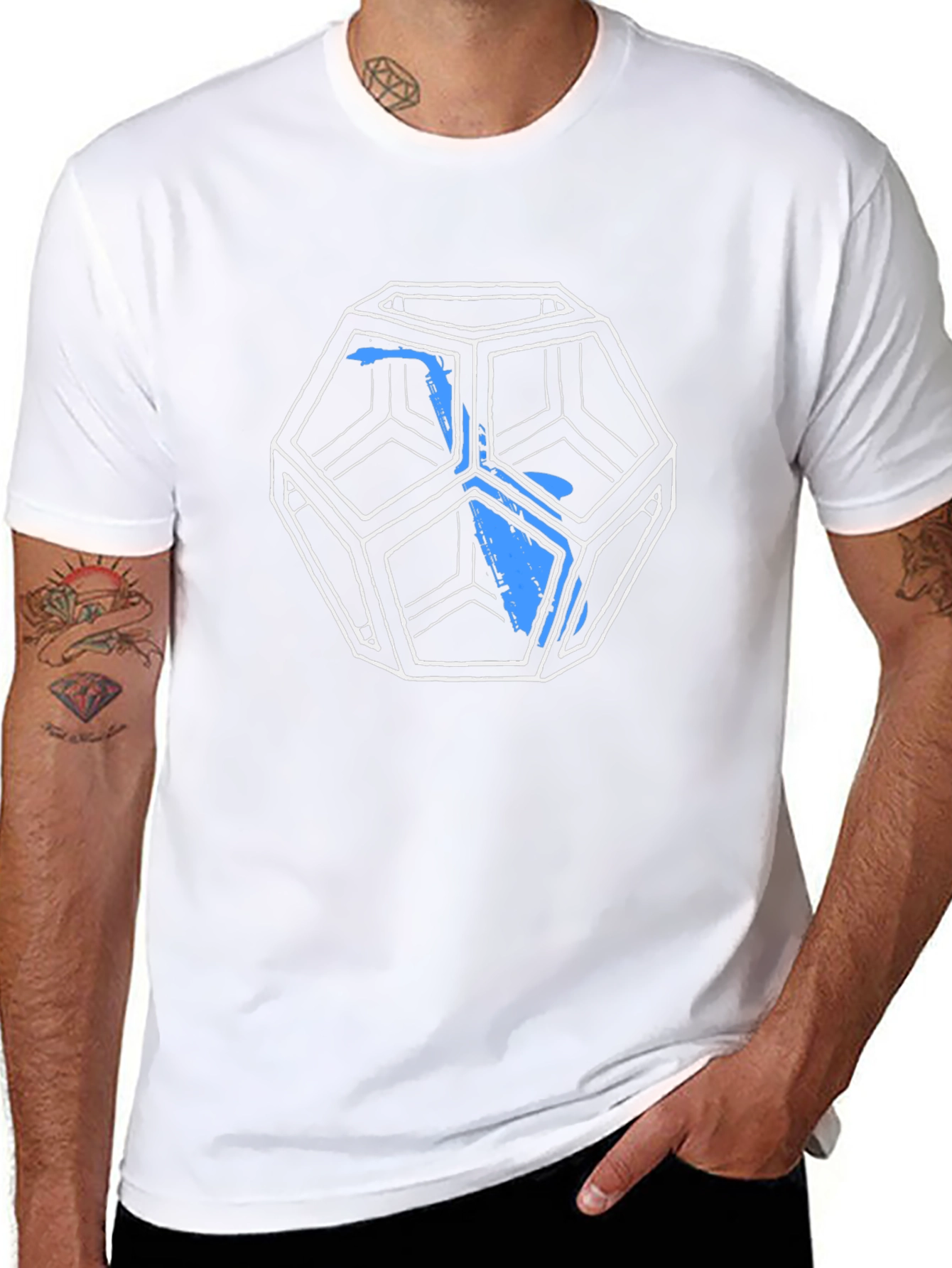 Geometric Icosahedron Graphic Tee - Black
