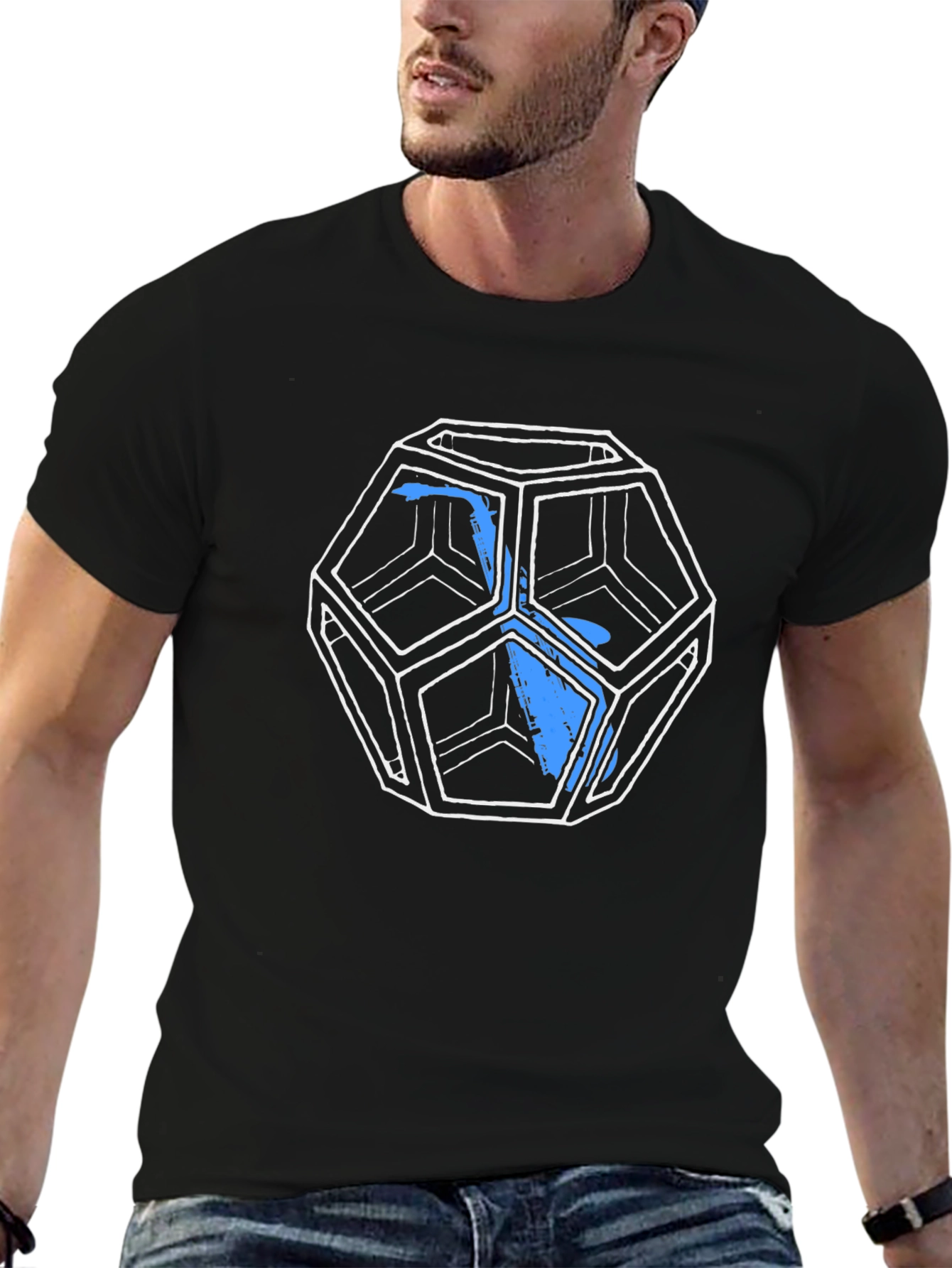 Geometric Icosahedron Graphic Tee - Black