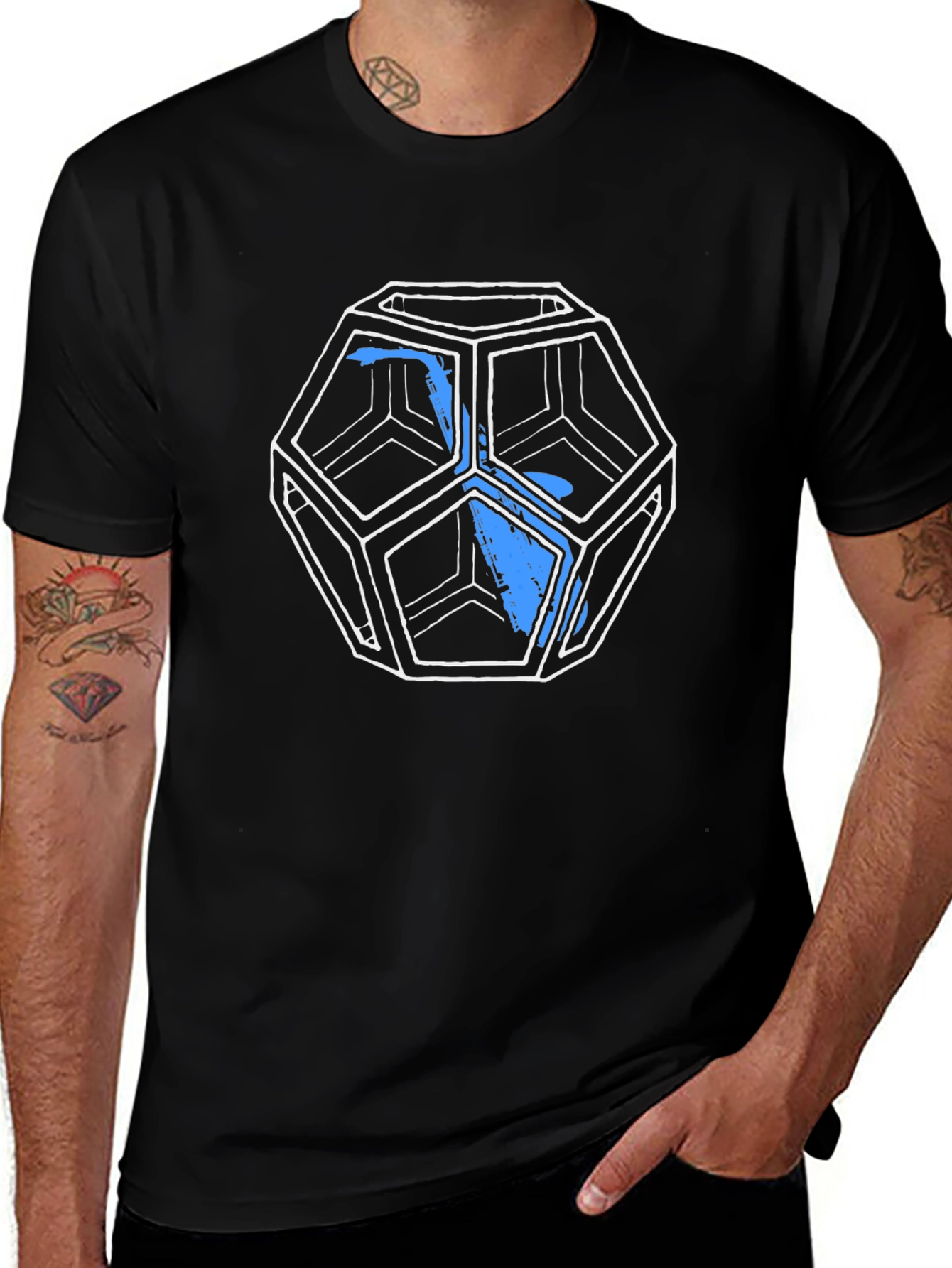 Geometric Icosahedron Graphic Tee - Black