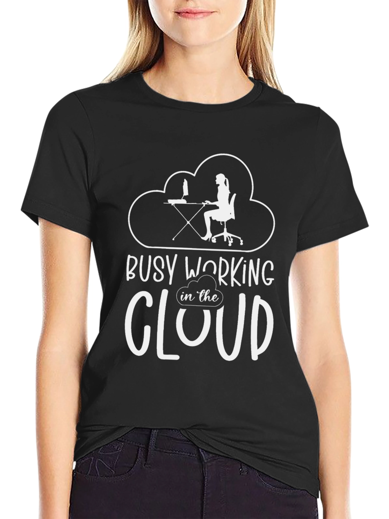 Busy Working in the Cloud Black T-Shirt