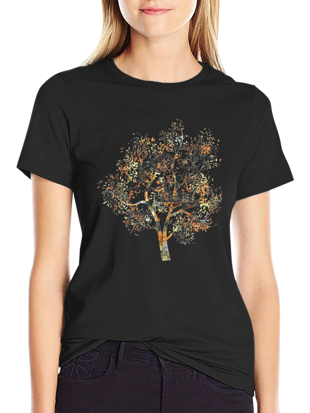 Abstract Tree Print Black T-Shirt