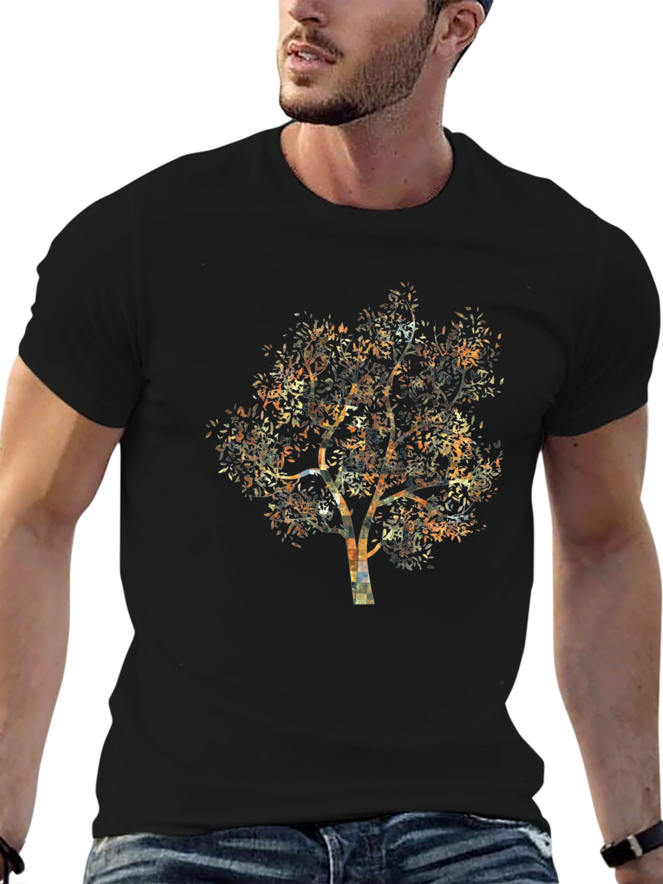 Abstract Tree Print Black T-Shirt