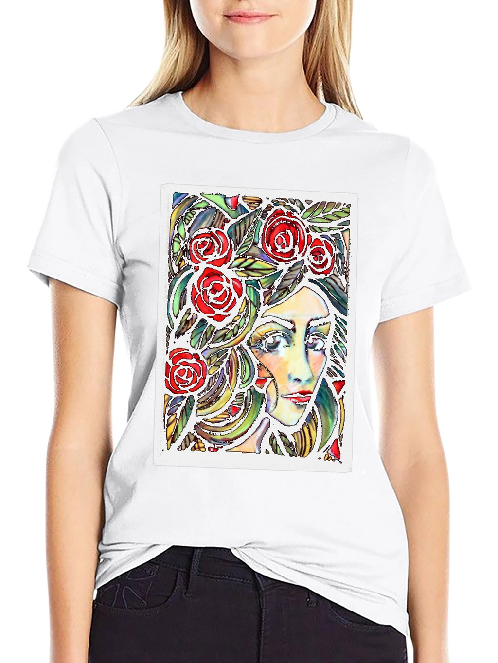 Woman with Roses Graphic T-Shirt