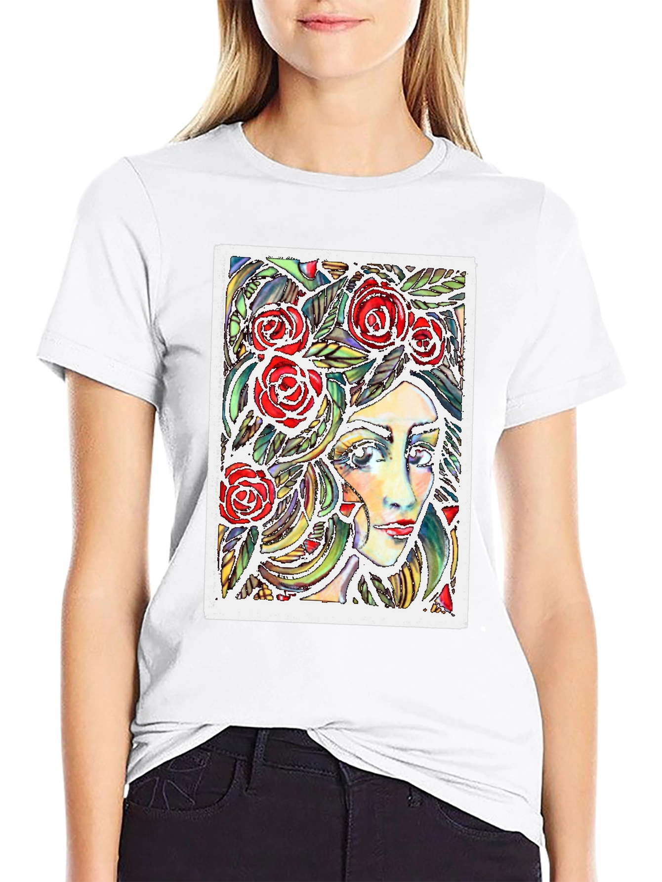 Woman with Roses Graphic T-Shirt