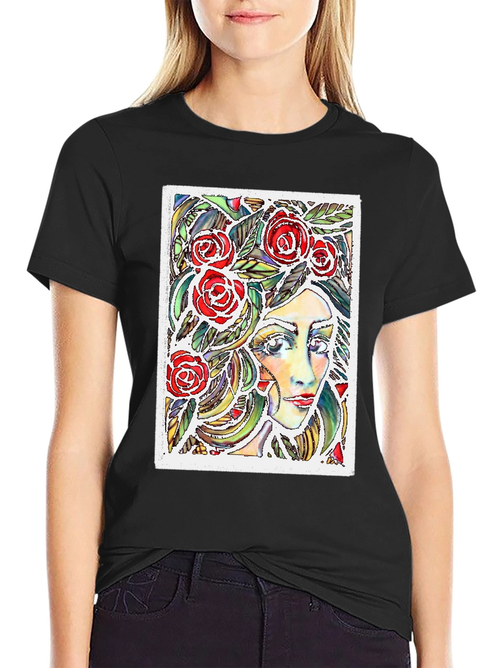 Woman with Roses Graphic T-Shirt