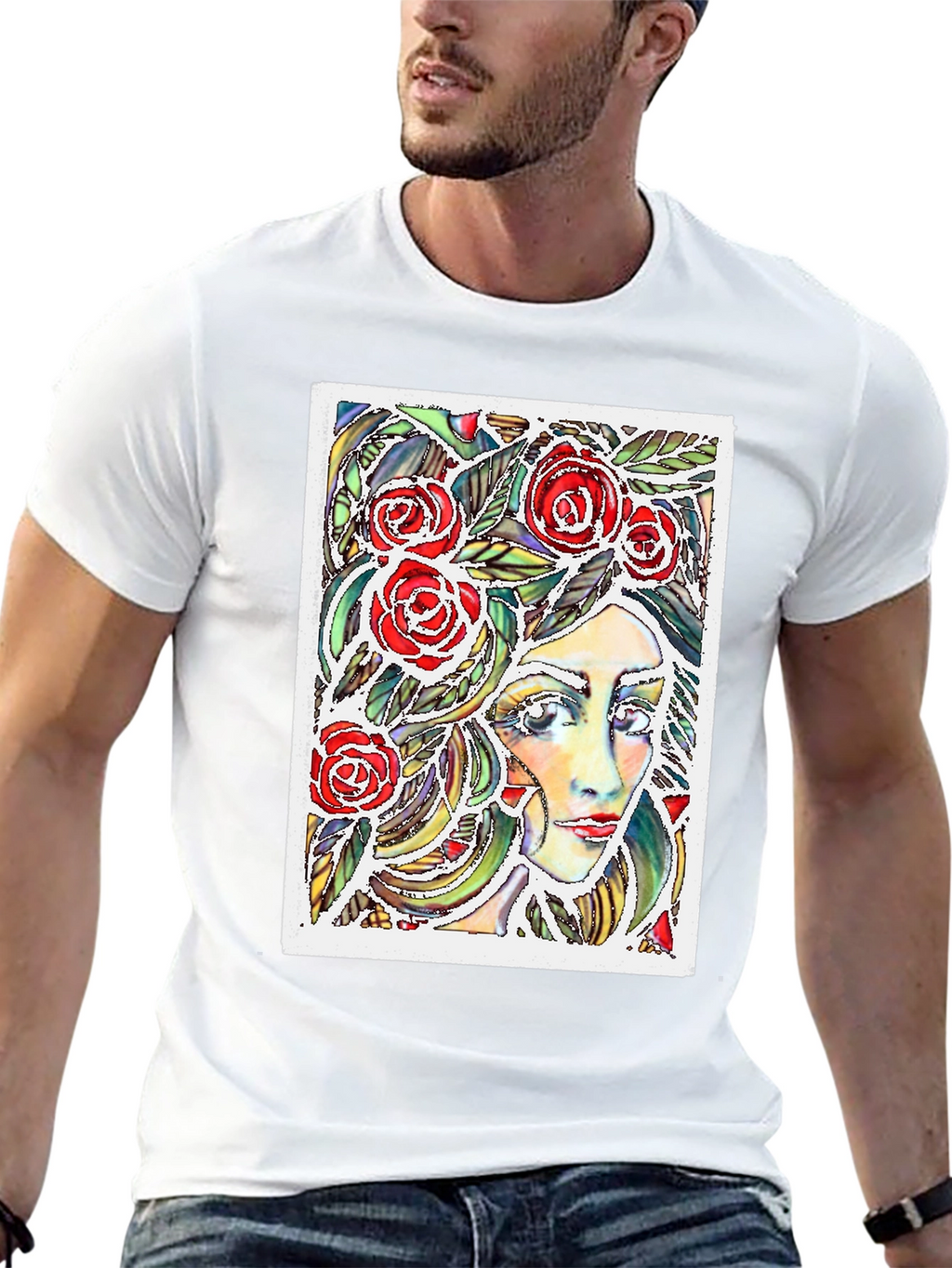 Woman with Roses Graphic T-Shirt