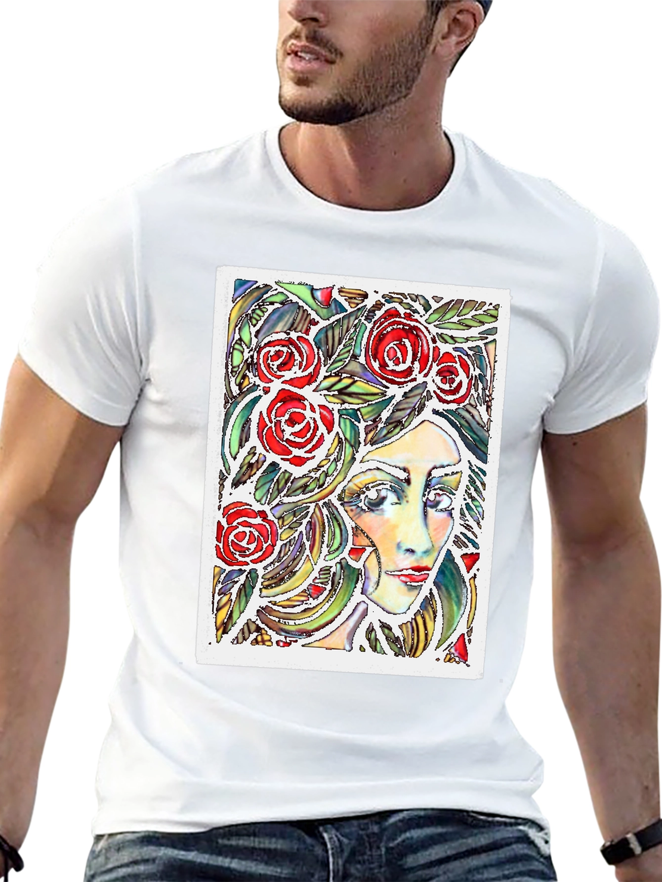 Woman with Roses Graphic T-Shirt