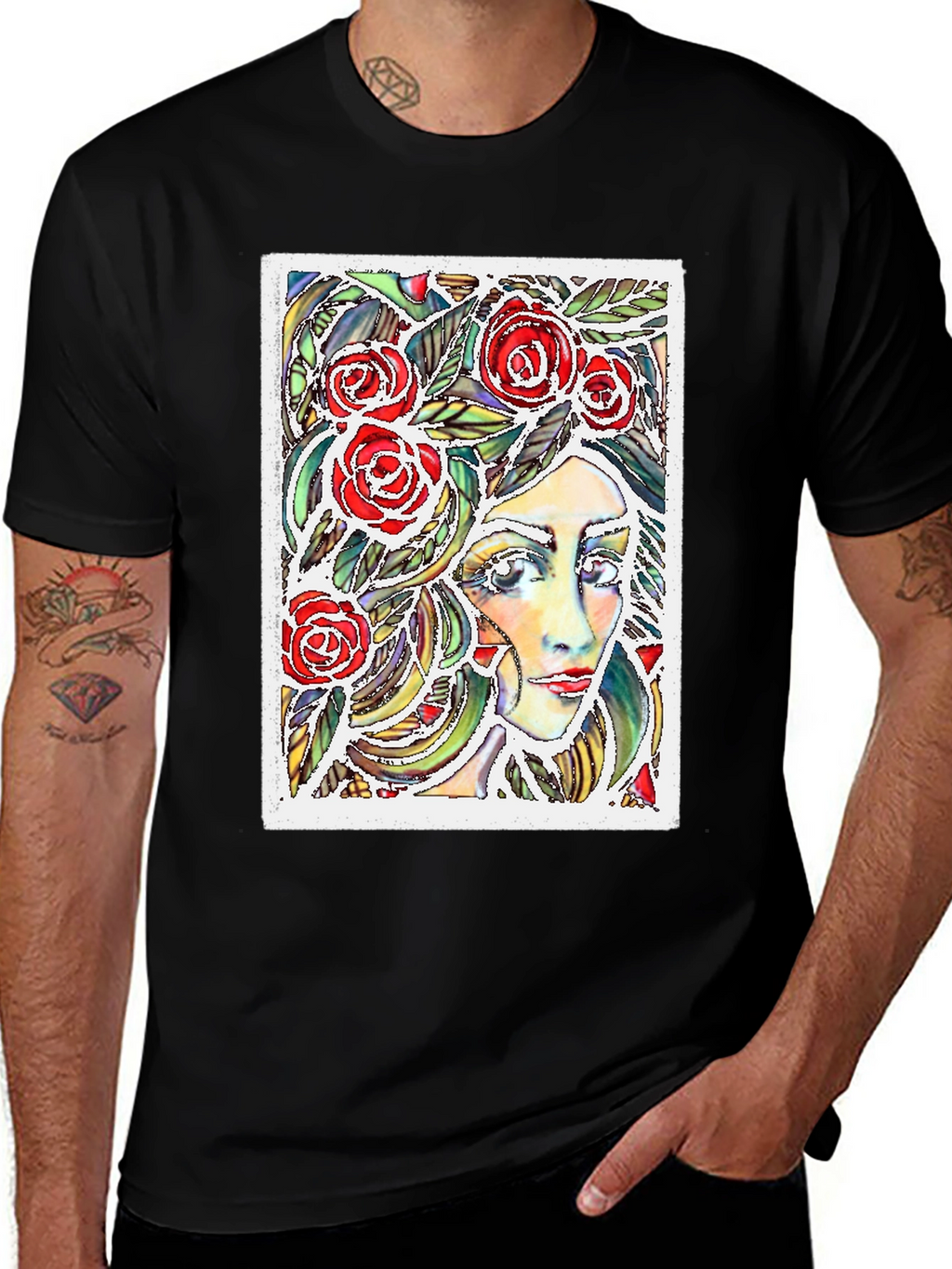Woman with Roses Graphic T-Shirt