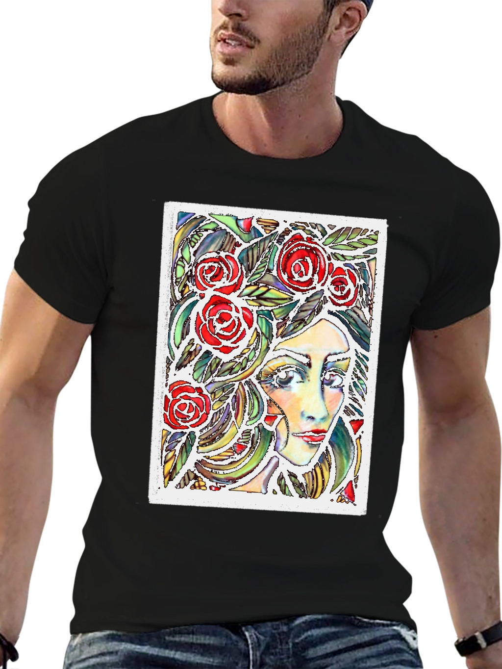 Woman with Roses Graphic T-Shirt