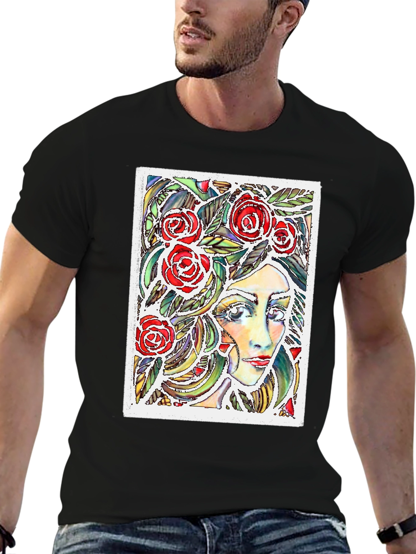 Woman with Roses Graphic T-Shirt
