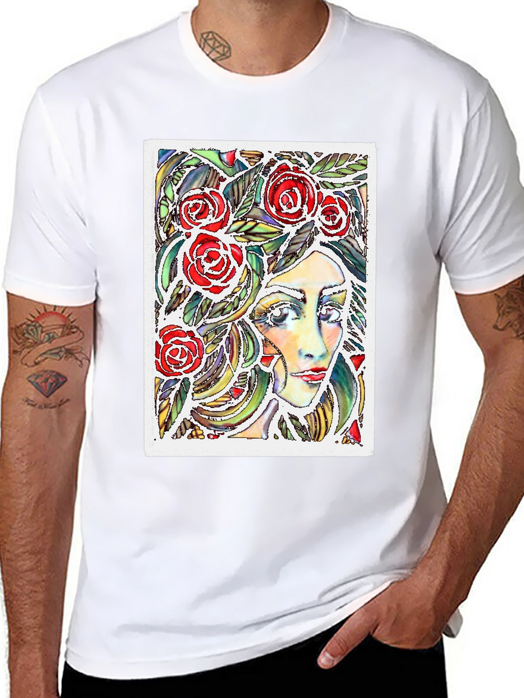 Woman with Roses Graphic T-Shirt