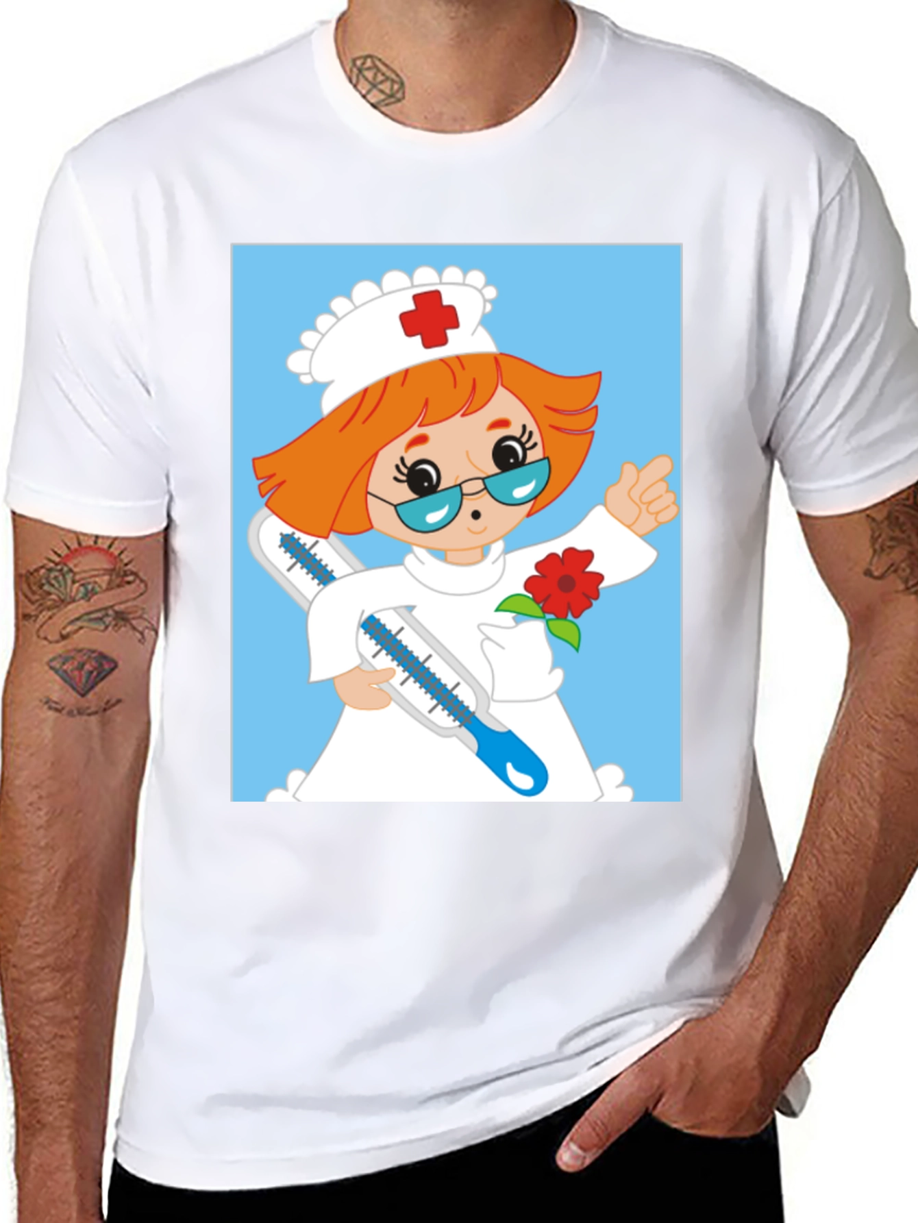 Cartoon Nurse Graphic T-Shirt