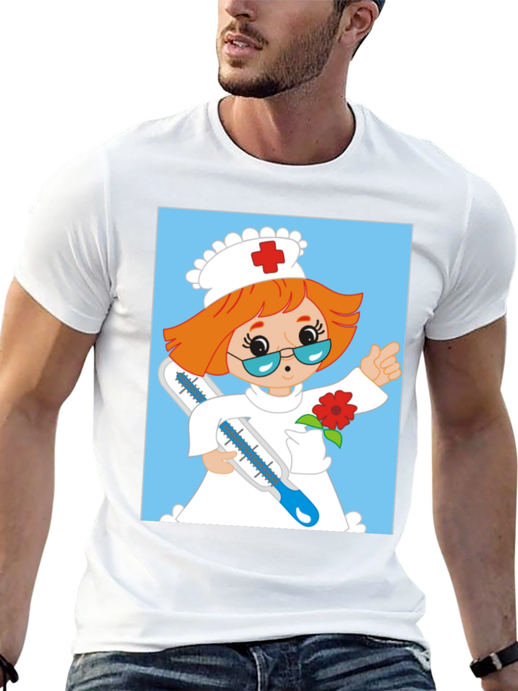 Cartoon Nurse Graphic T-Shirt
