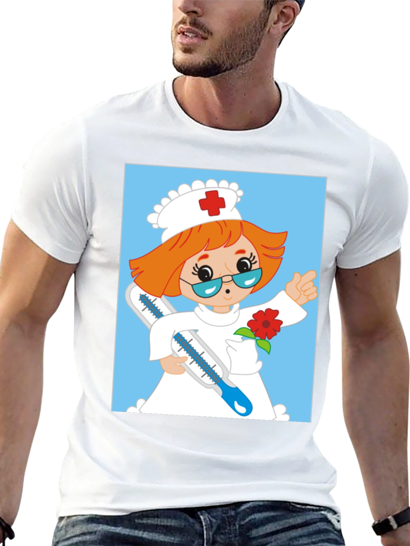 Cartoon Nurse Graphic T-Shirt
