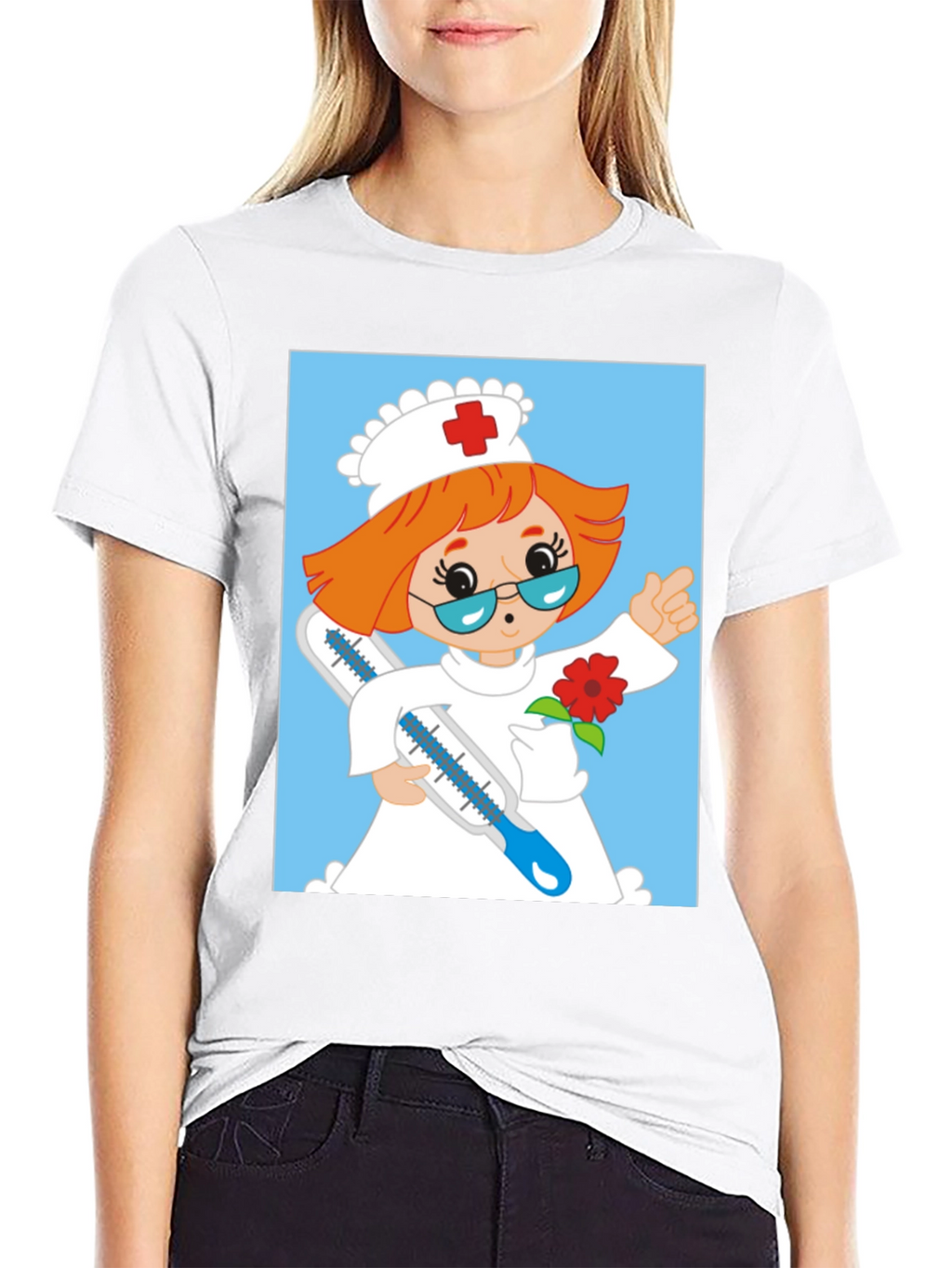 Cartoon Nurse Graphic T-Shirt