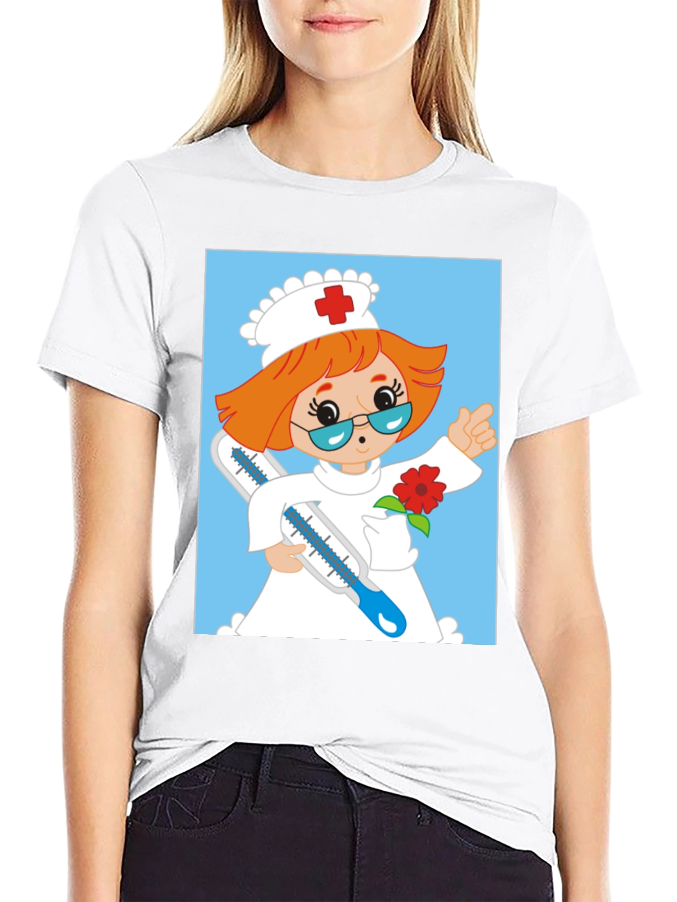 Cartoon Nurse Graphic T-Shirt