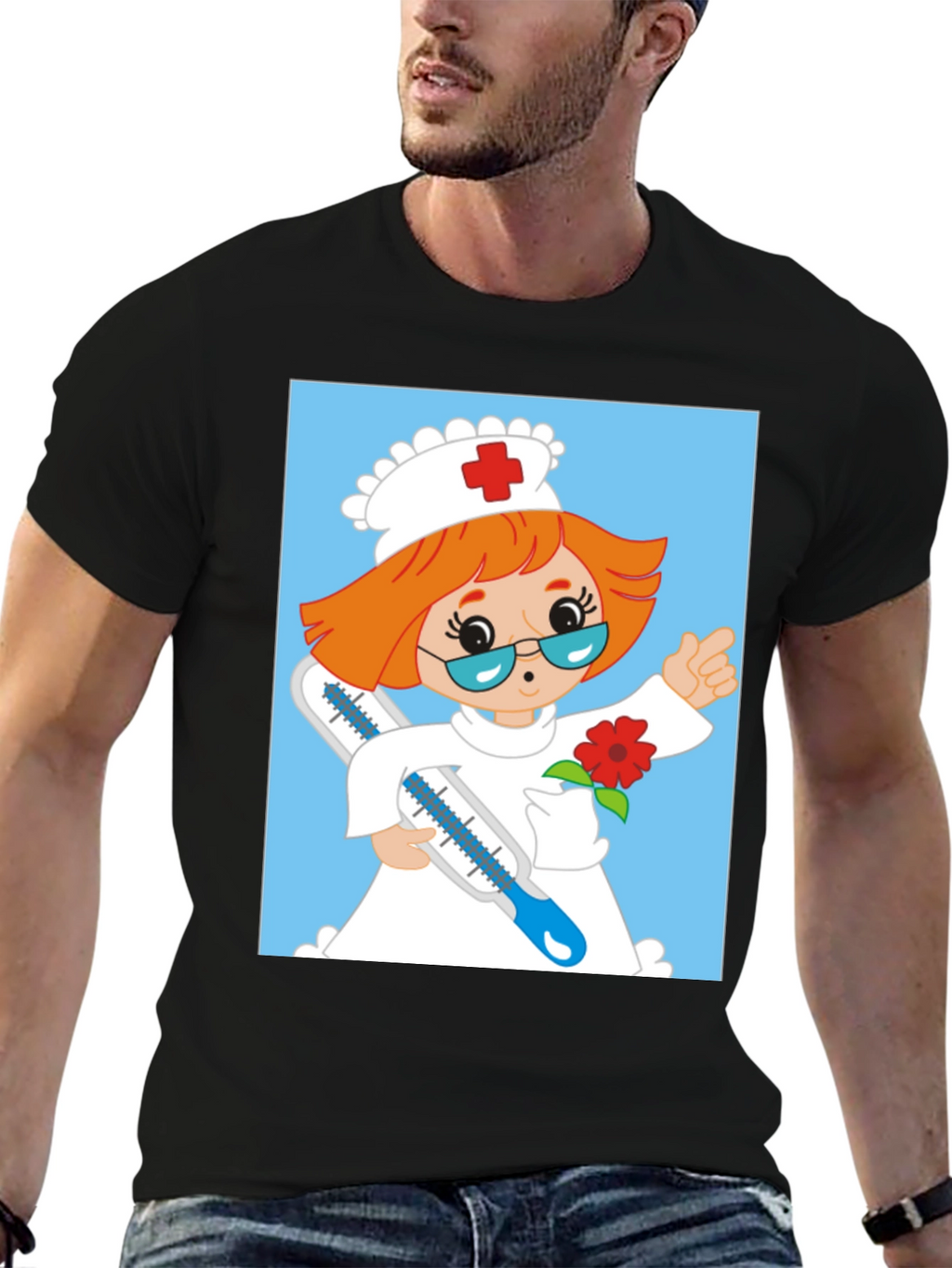 Cartoon Nurse Graphic T-Shirt