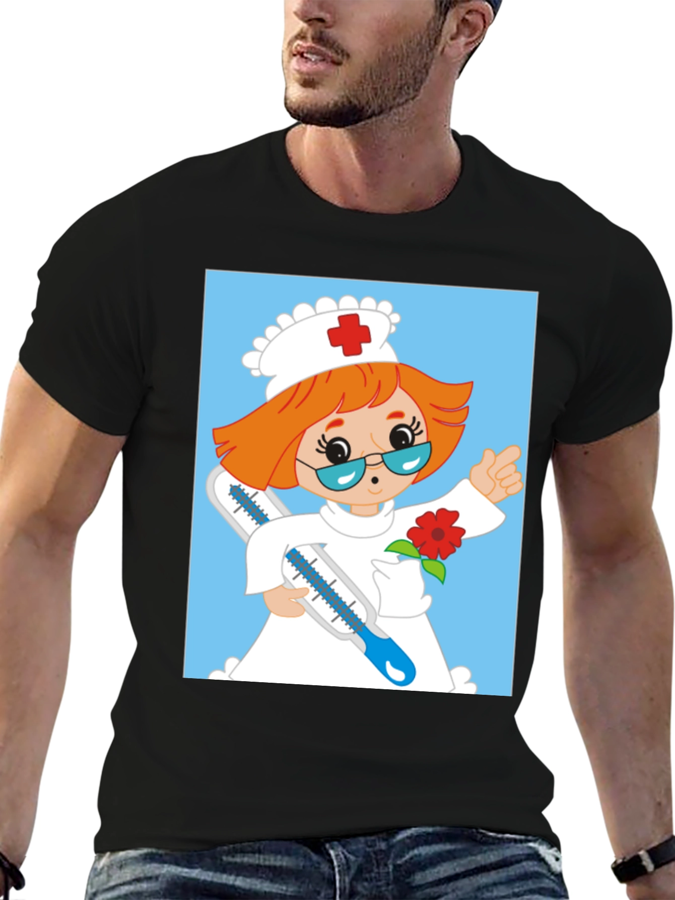 Cartoon Nurse Graphic T-Shirt