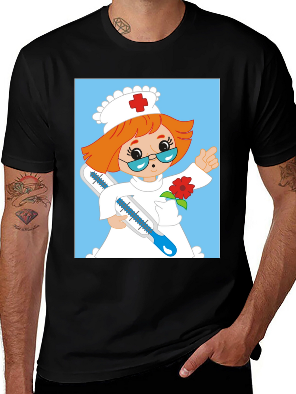 Cartoon Nurse Graphic T-Shirt