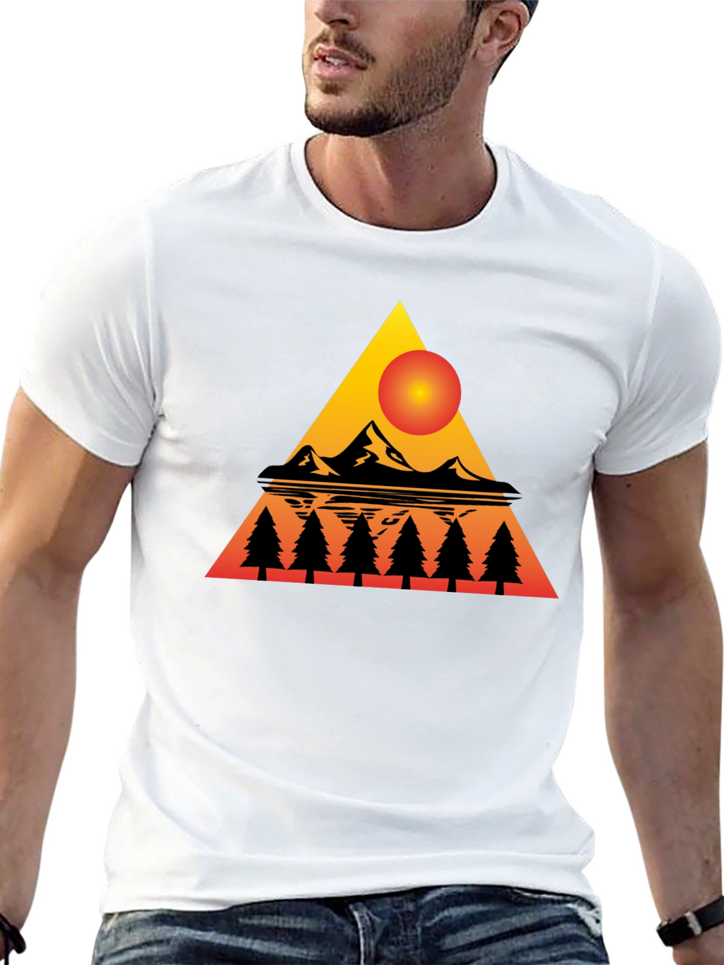 Sunset Mountain Triangle Graphic Tee - Black