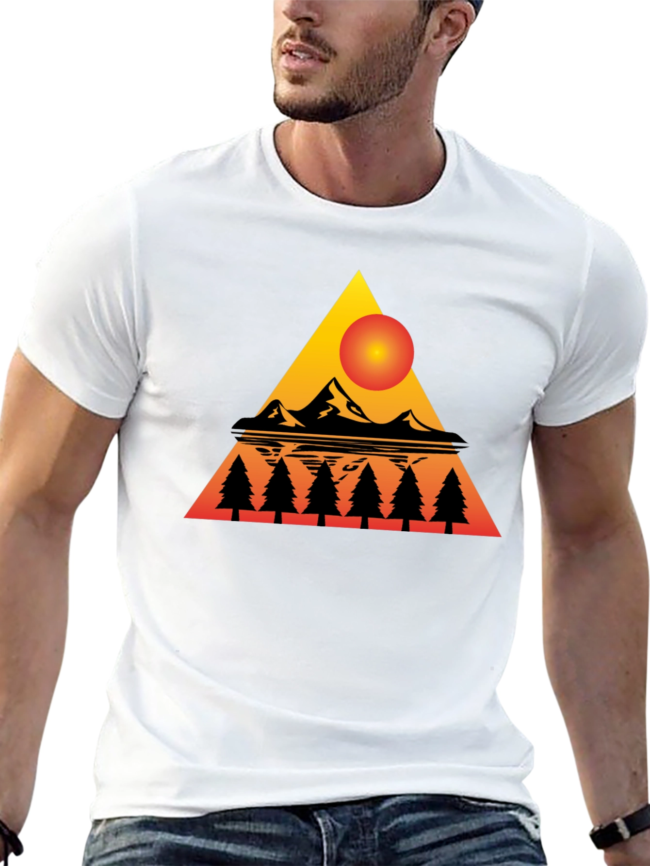 Sunset Mountain Triangle Graphic Tee - Black