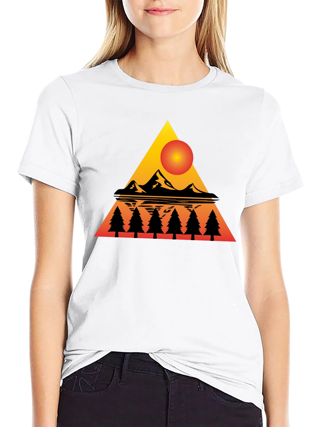 Sunset Mountain Triangle Graphic Tee - Black