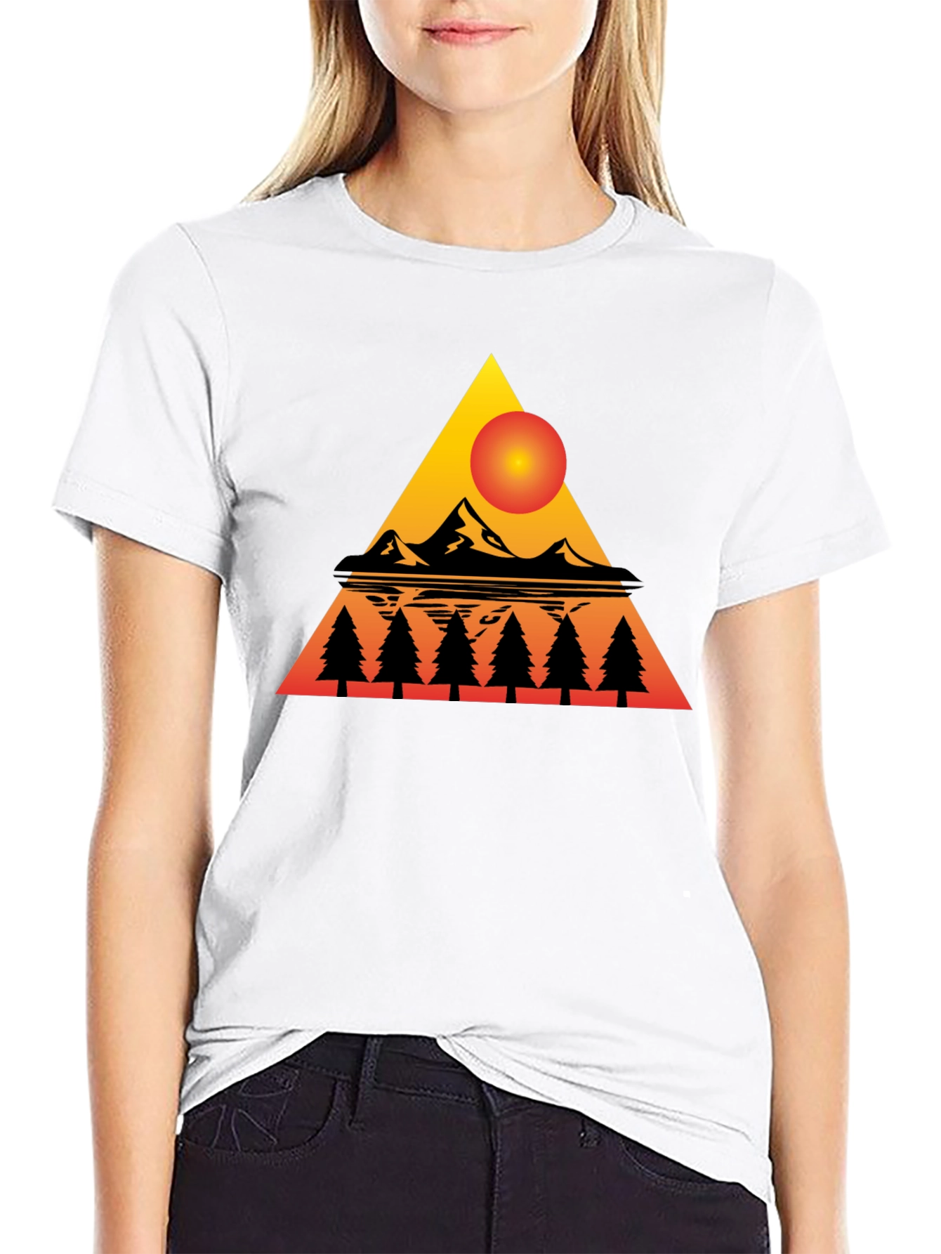 Sunset Mountain Triangle Graphic Tee - Black