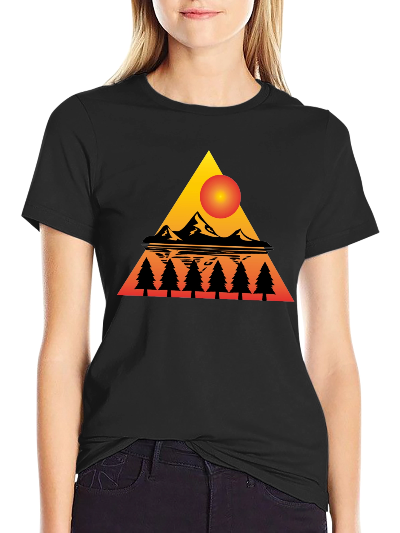 Sunset Mountain Triangle Graphic Tee - Black