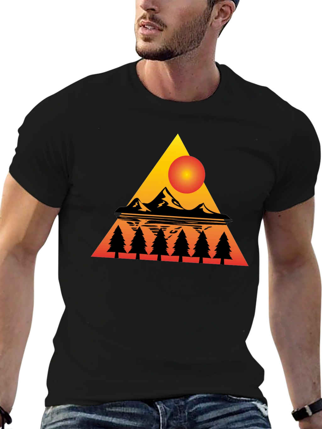 Sunset Mountain Triangle Graphic Tee - Black