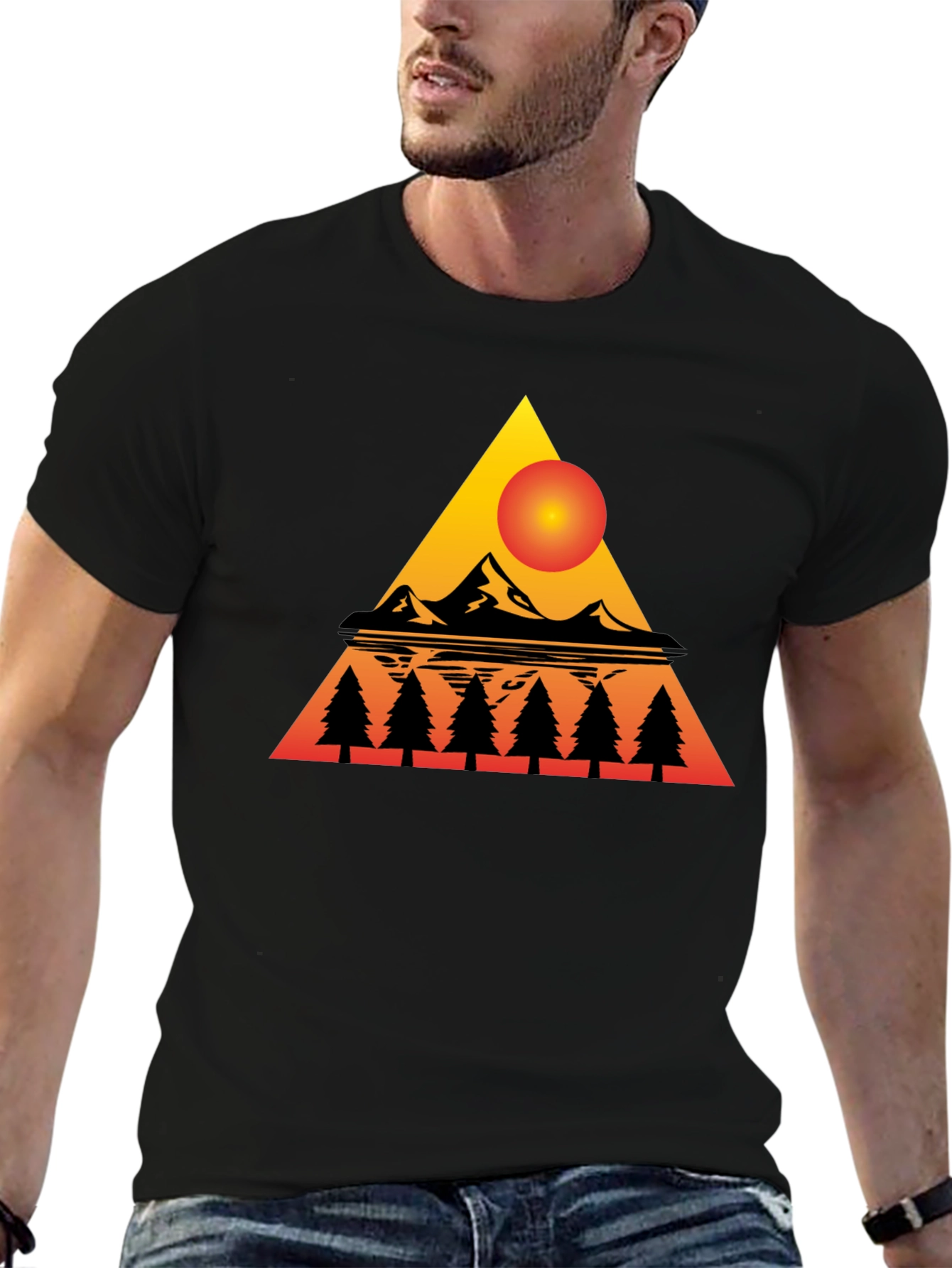 Sunset Mountain Triangle Graphic Tee - Black