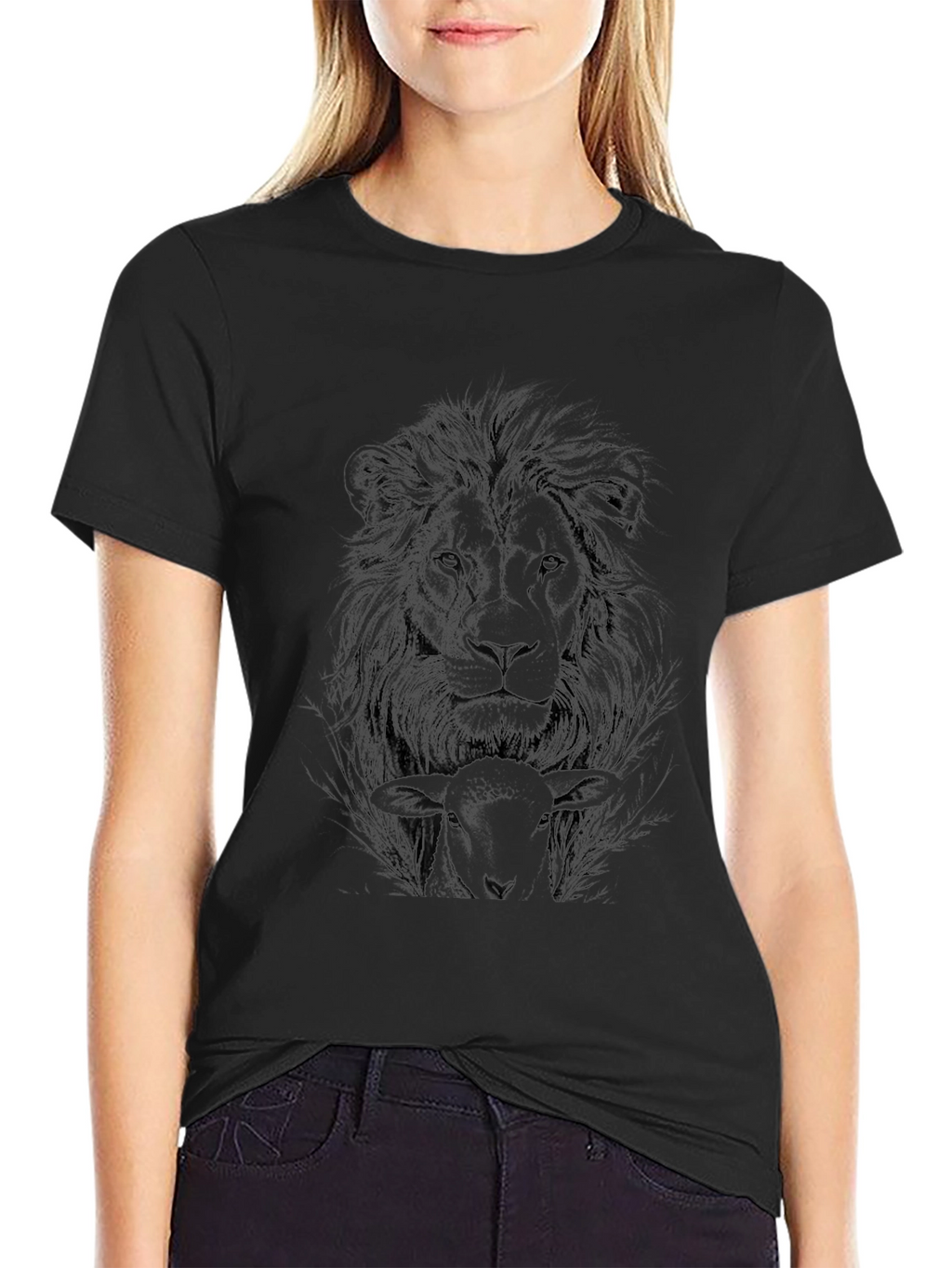 Lion & Lamb Graphic Print Black T-Shirt