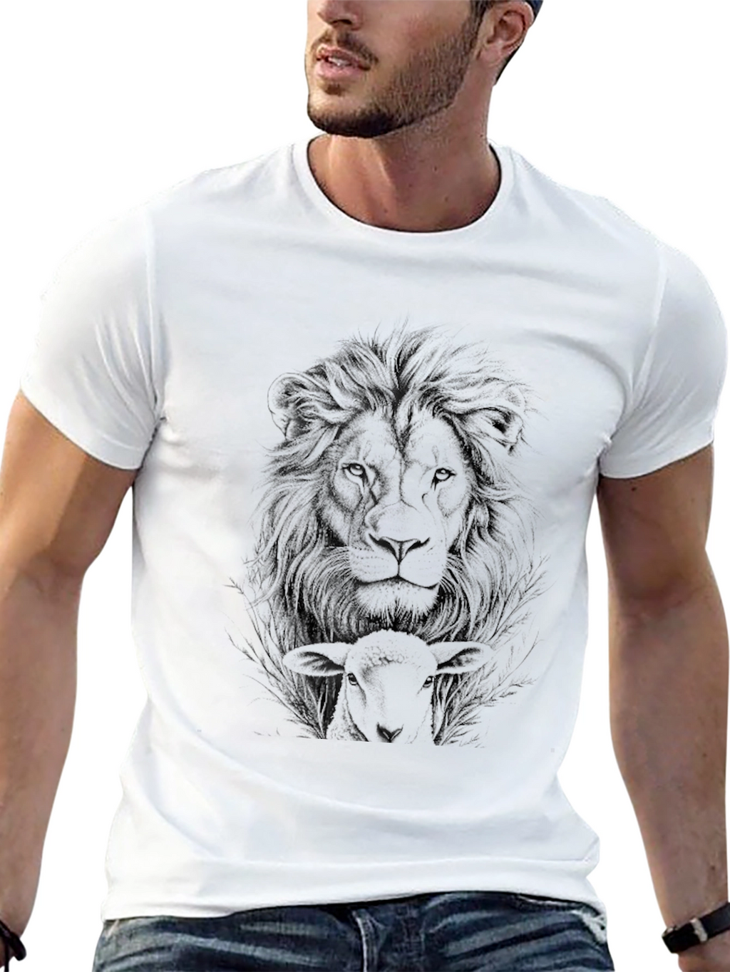 Lion & Lamb Graphic Print Black T-Shirt