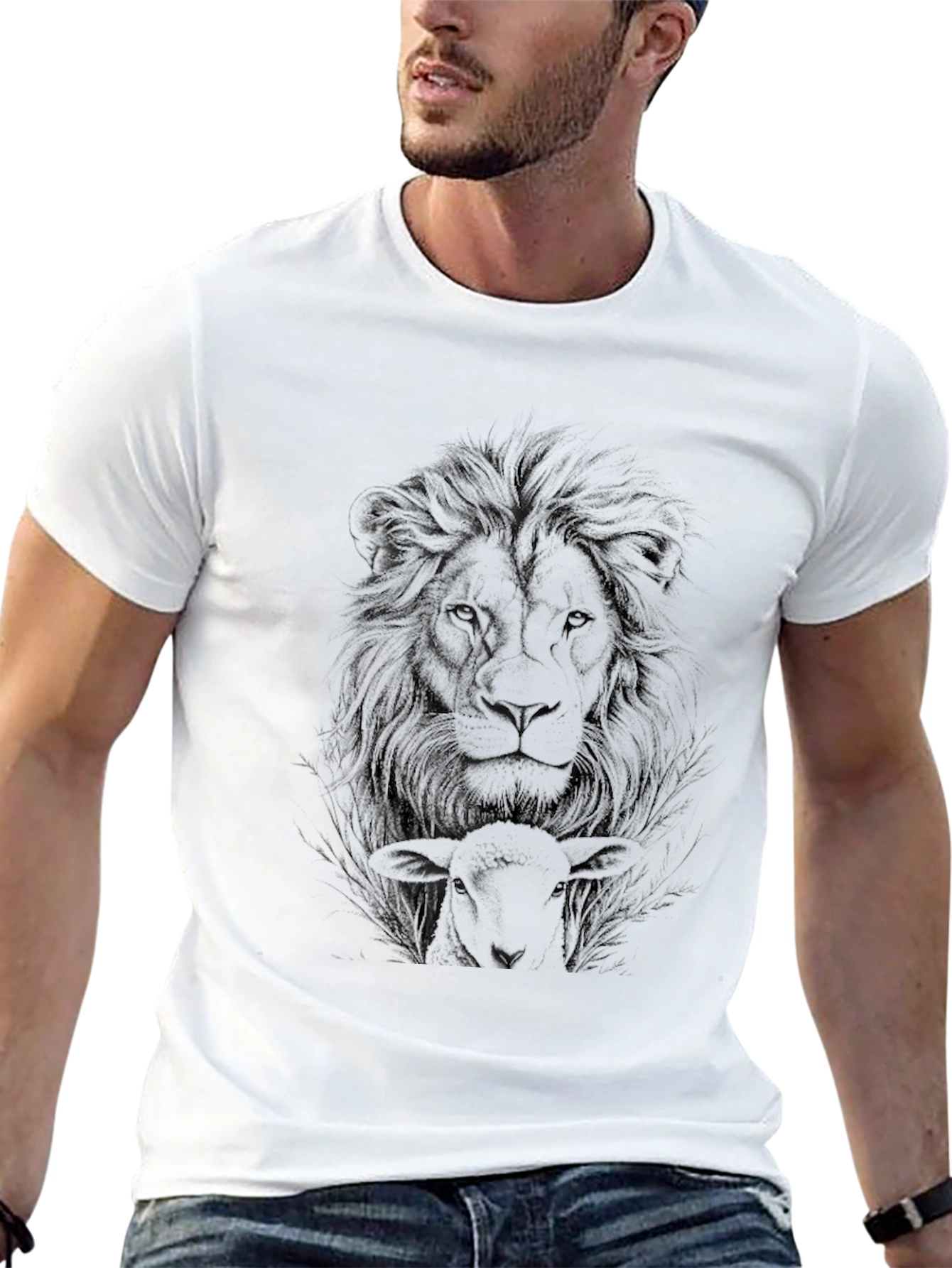 Lion & Lamb Graphic Print Black T-Shirt