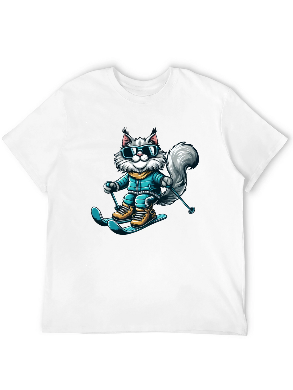 Skiing Cat T-Shirt - Fun Winter Apparel