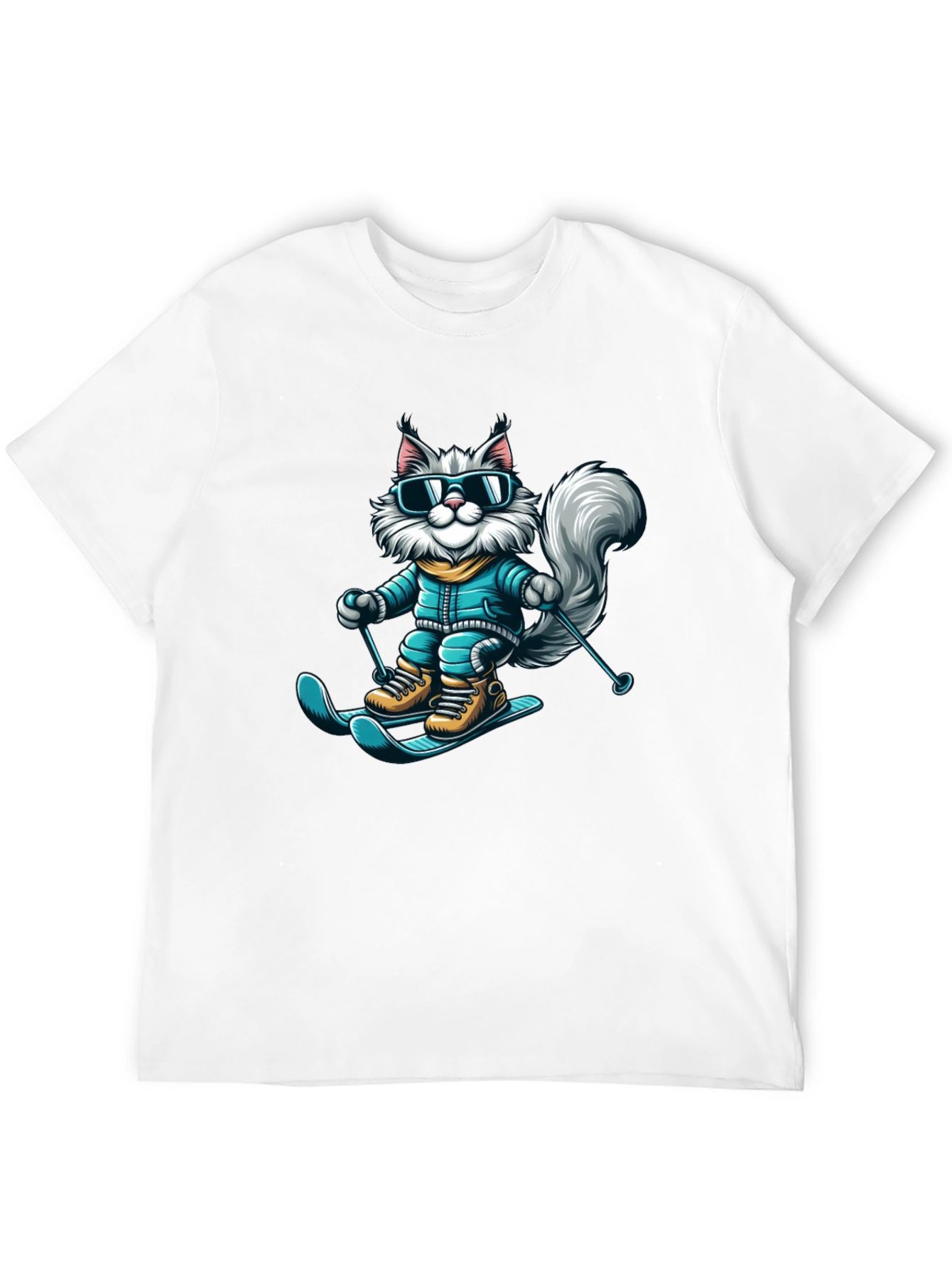 Skiing Cat T-Shirt - Fun Winter Apparel