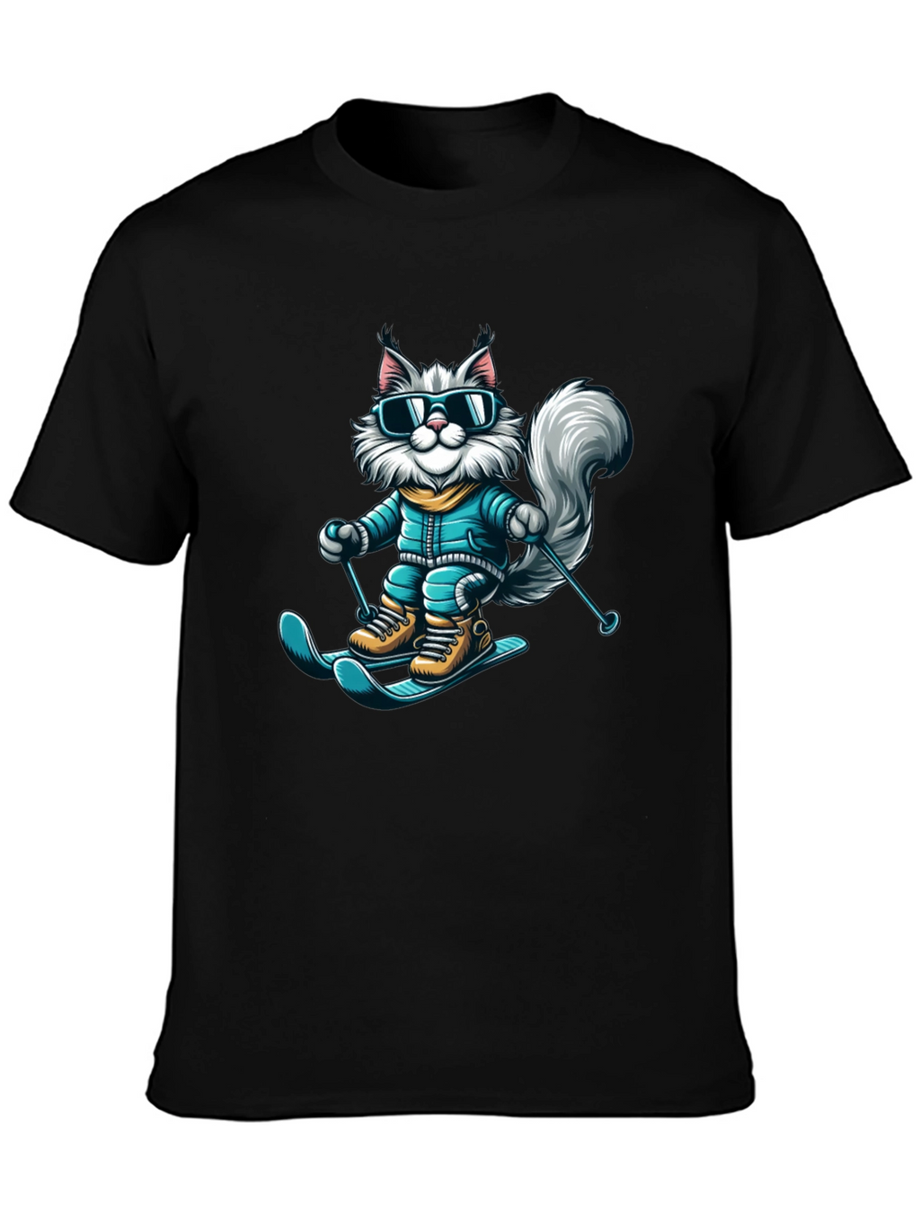 Skiing Cat T-Shirt - Fun Winter Apparel