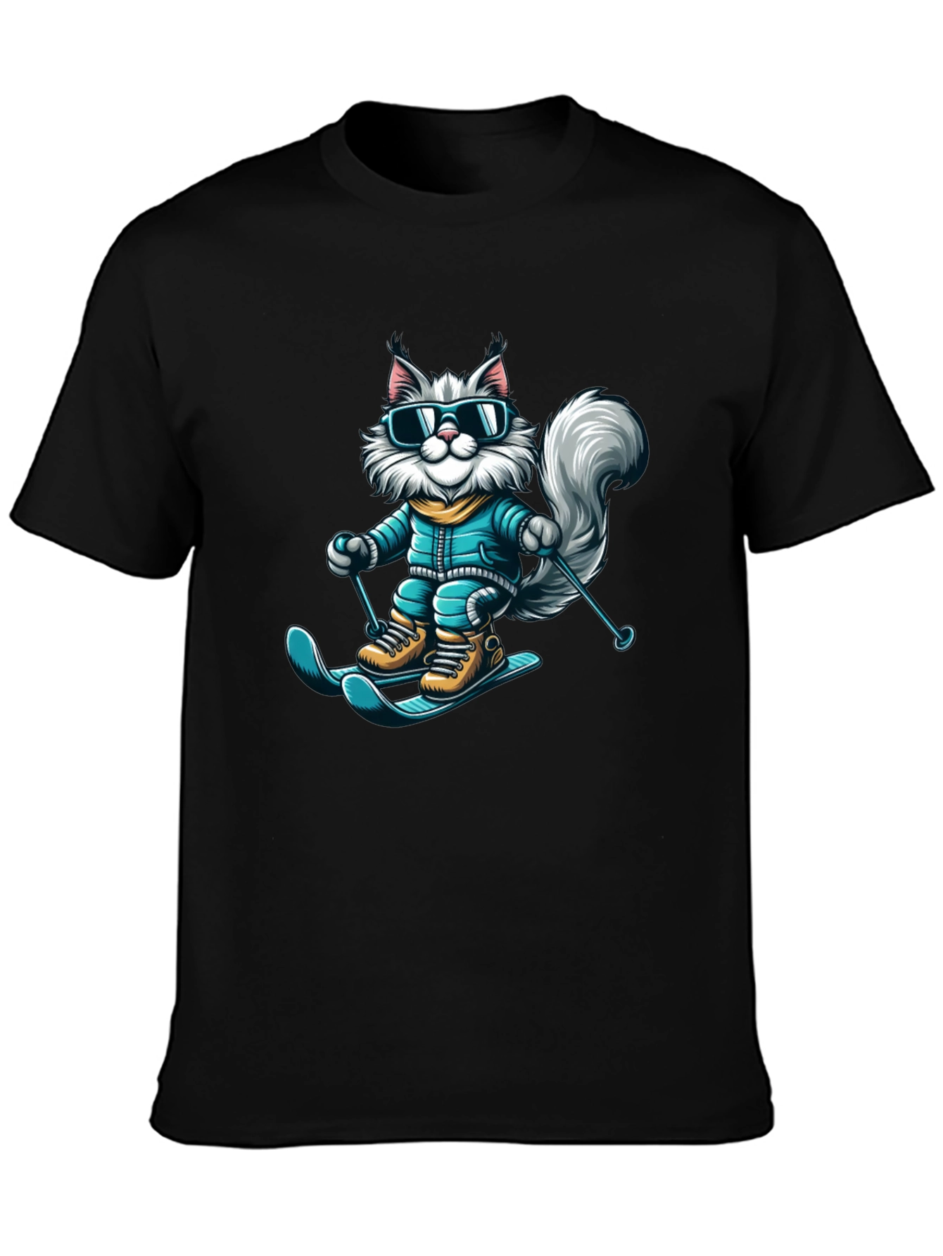Skiing Cat T-Shirt - Fun Winter Apparel