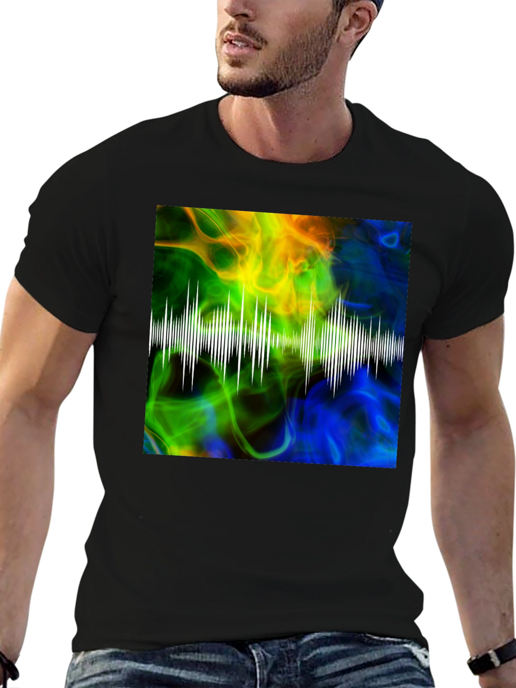 Abstract Soundwave Graphic Black T-Shirt