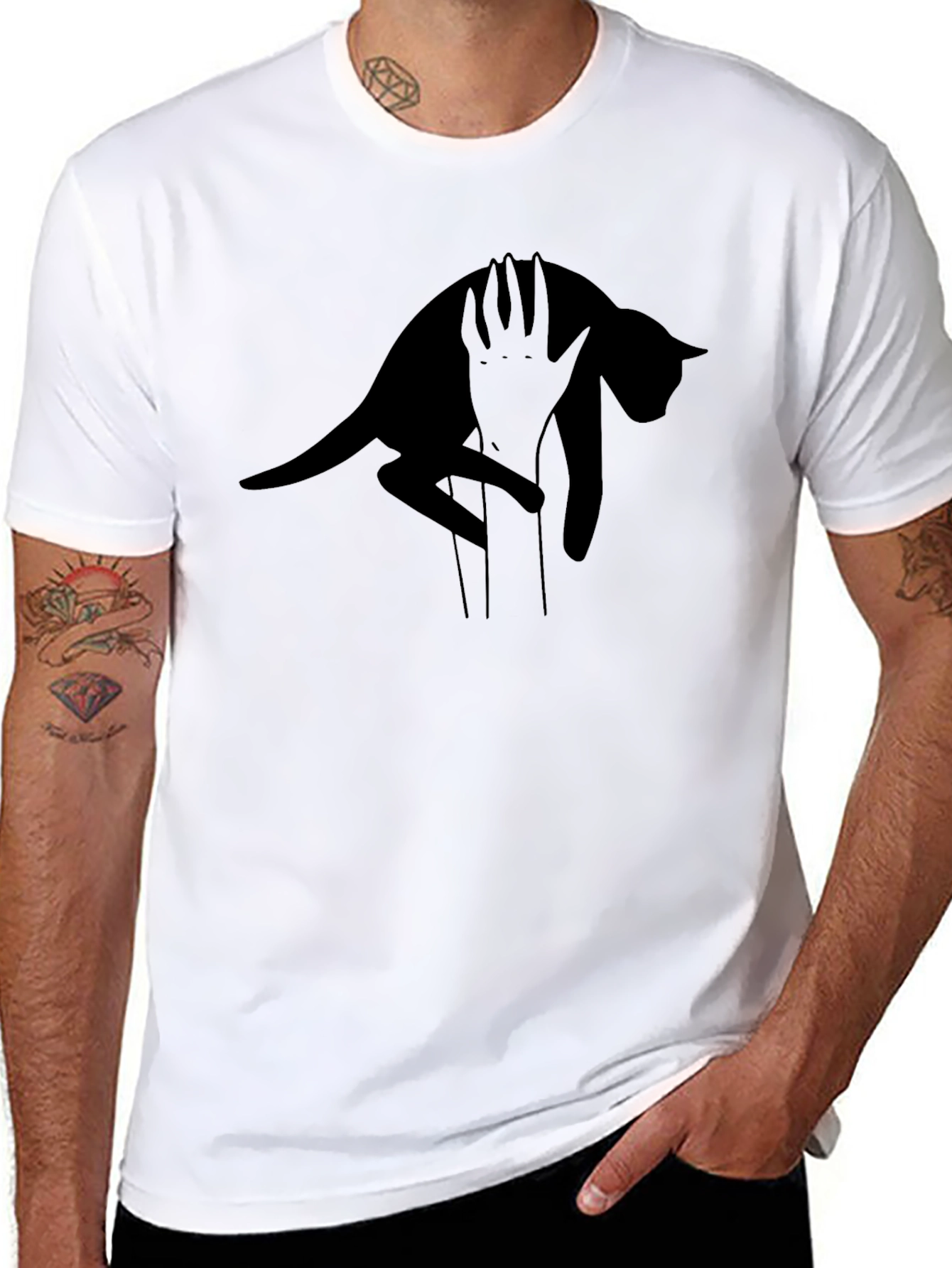 Black Cat Hand T-Shirt - Unique Graphic Tee