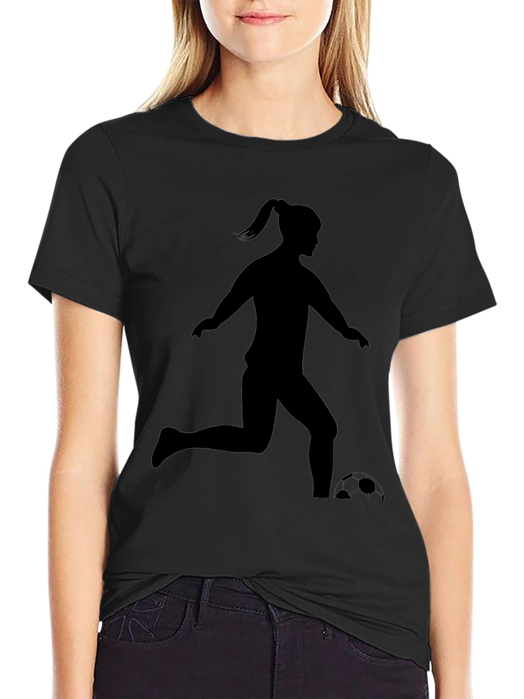 Soccer Girl Silhouette T-Shirt - Black