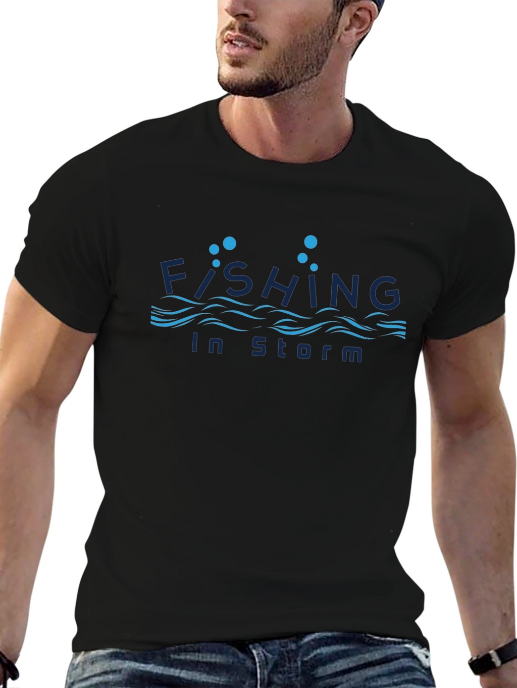 Fishing in Storm Black T-Shirt - Soft Cotton