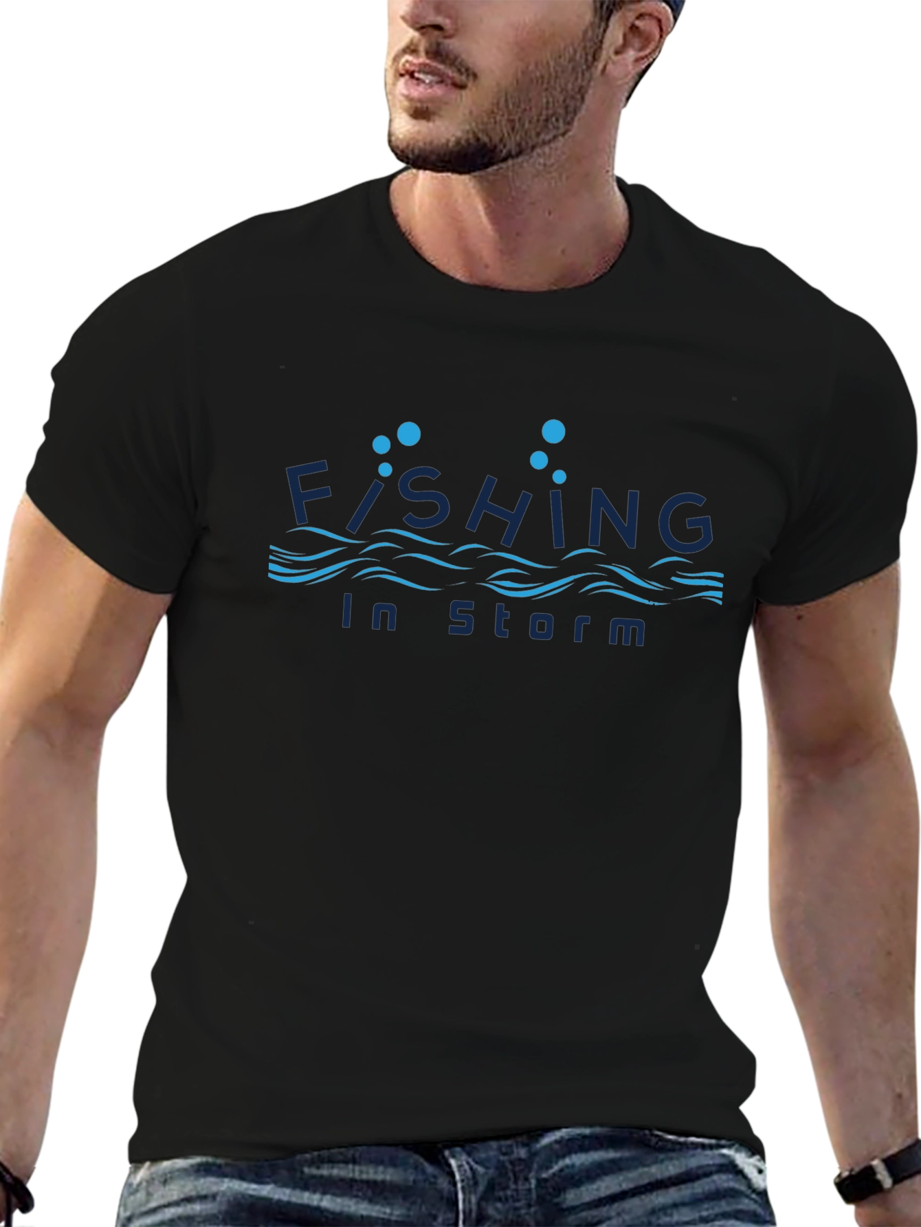 Fishing in Storm Black T-Shirt - Soft Cotton