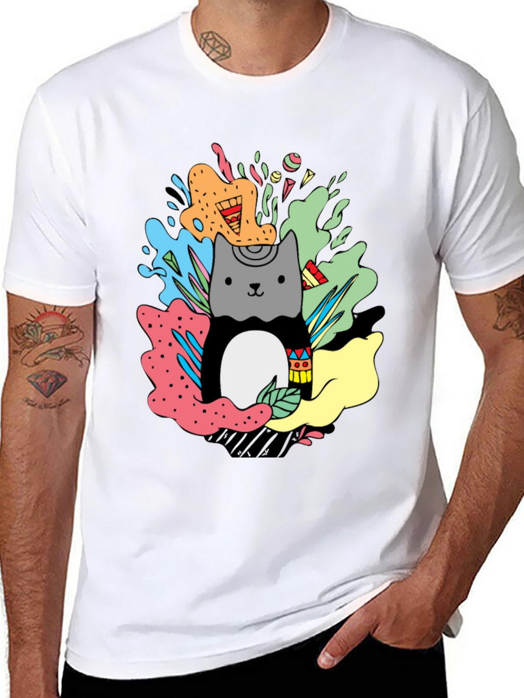 Cute Cat Graphic Print T-Shirt - Stylish Casual Wear