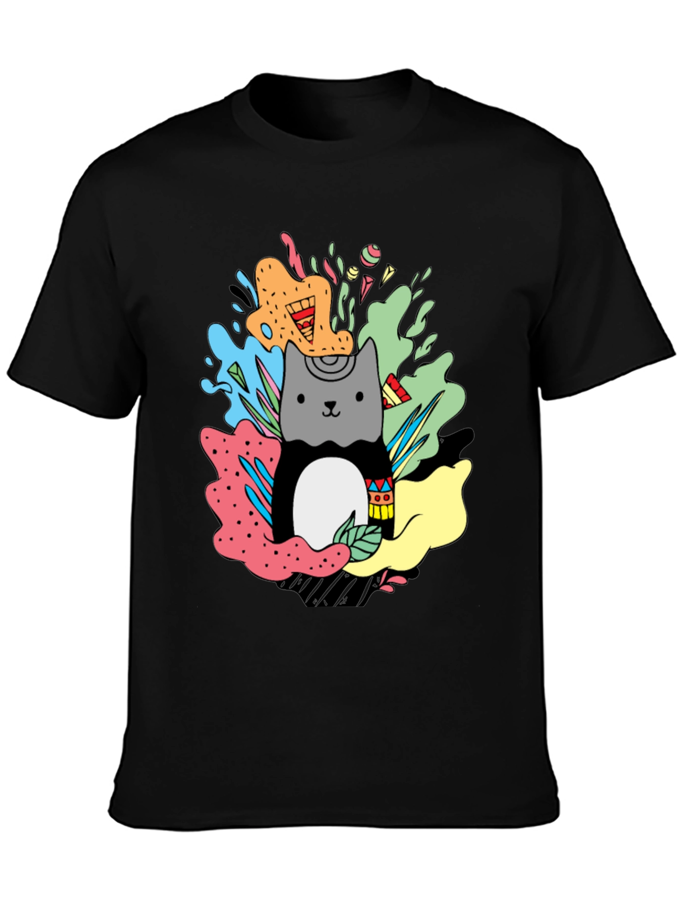 Cute Cat Graphic Print T-Shirt - Stylish Casual Wear