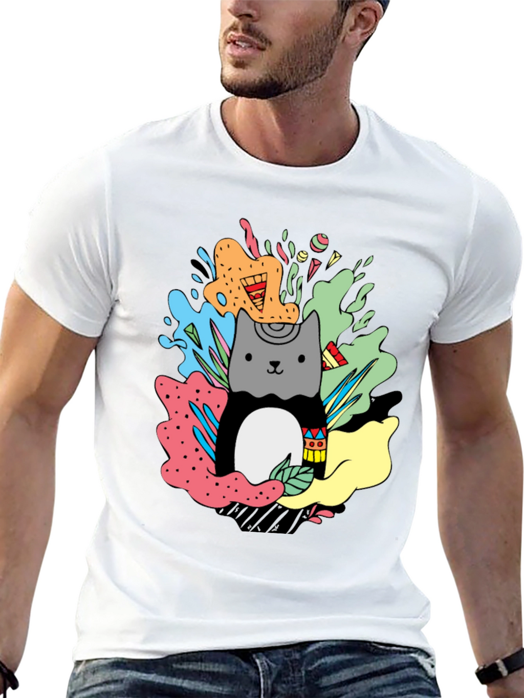 Cute Cat Graphic Print T-Shirt - Stylish Casual Wear
