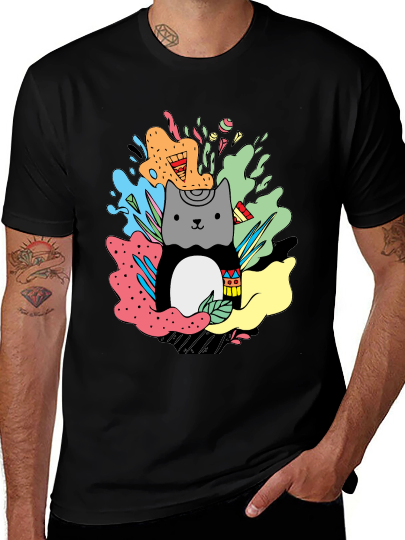 Cute Cat Graphic Print T-Shirt - Stylish Casual Wear