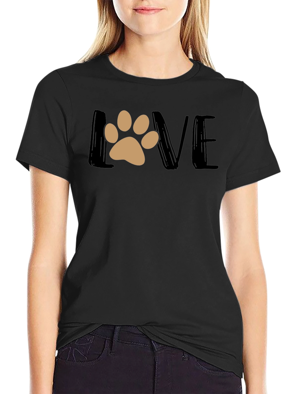 Love Paw Print Graphic T-Shirt - Black
