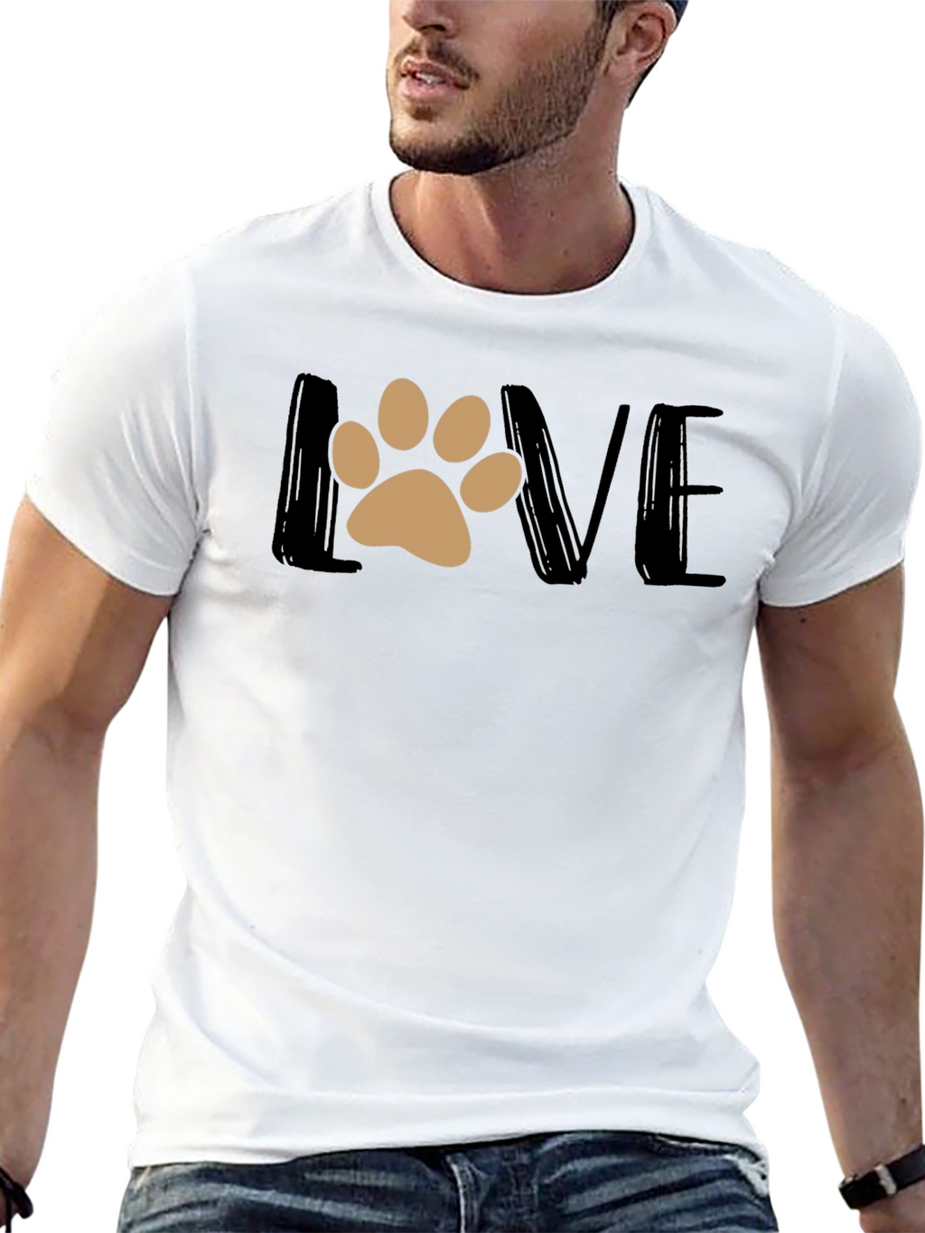 Love Paw Print Graphic T-Shirt - Black