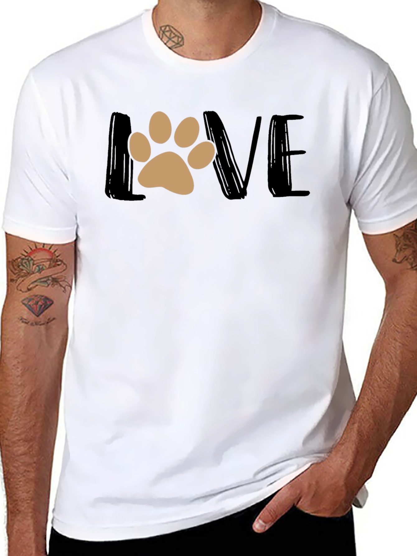 Love Paw Print Graphic T-Shirt - Black