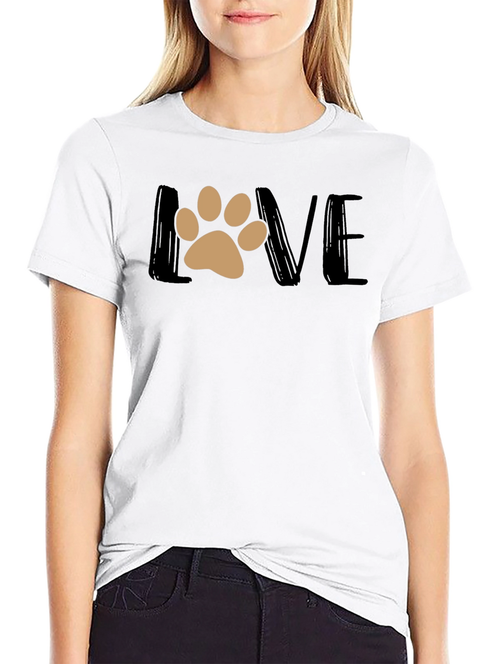 Love Paw Print Graphic T-Shirt - Black